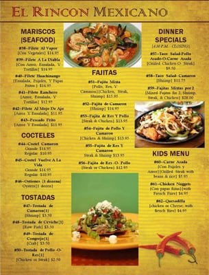 Menu photo 2 El Rincon Mexicano Plant City, FL