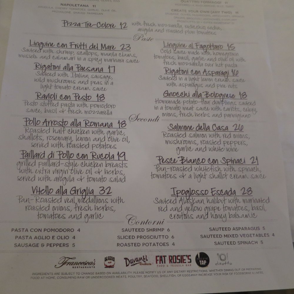 Mia Francesca - Entrees menu, circa August 2016. - Italian Near Me - Chicago, Illinois Mia Francesca - Entrees menu, circa August 2016. - Italian Near Me - Chicago, Illinois