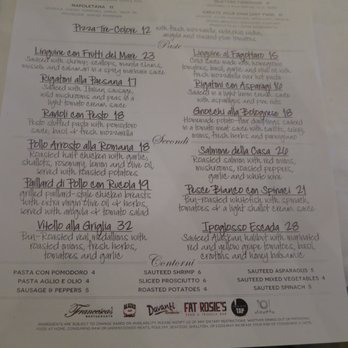 Mia Francesca  - Entrees menu, circa August 2016. - Italian Near Me - Chicago, Illinois