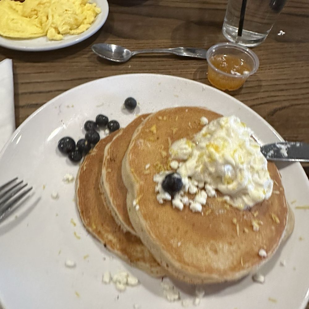 Another Broken Egg Cafe - Lemon Blueberry Goat Cheese Pancakes - American Near Me - Williamsburg, Virginia Another Broken Egg Cafe - Lemon Blueberry Goat Cheese Pancakes - American Near Me - Williamsburg, Virginia