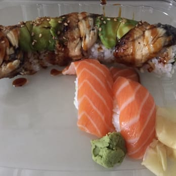 Sushi Kudasai - I think this is the dragon roll. Eel & avocado. 2 pieces of salmon. To go order. - Sushi Bars Near Me - Seattle, Washington