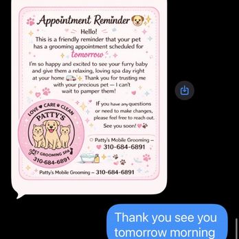 Patty's Mobile Pet Spa - Confirmed appointment the evening before - Pet Groomers Near Me - Rancho Cucamonga , California