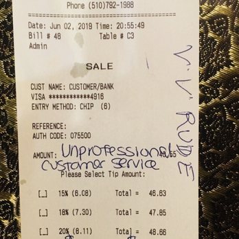Papaya Thai - feedback on receipt - left no tip - Thai Near Me - Newark, California Papaya Thai - feedback on receipt - left no tip - Thai Near Me - Newark, California