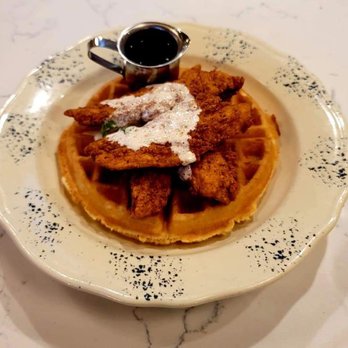Whistle Britches - Plano - chicken and waffles with jalepeno syrup - American Near Me - Plano, Texas Whistle Britches - Plano - chicken and waffles with jalepeno syrup - American Near Me - Plano, Texas