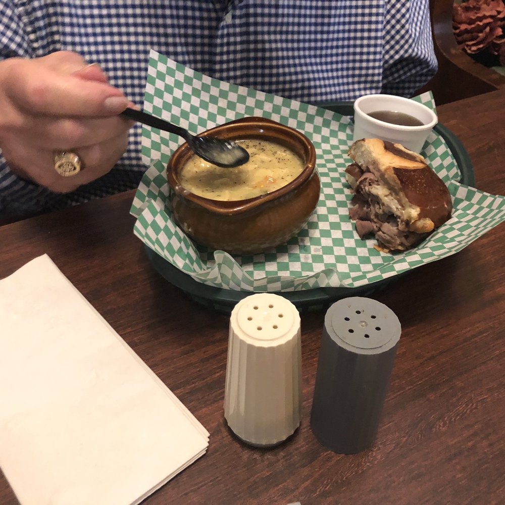 Dough Depot - Steak & cheese on pretzel bread with chicken and dumplings soup - Cafes Near Me - Kimmswick, Missouri Dough Depot - Steak & cheese on pretzel bread with chicken and dumplings soup - Cafes Near Me - Kimmswick, Missouri
