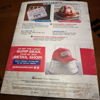 Bubba Gump Shrimp - Dessert menu - Seafood Near Me - Anaheim, California