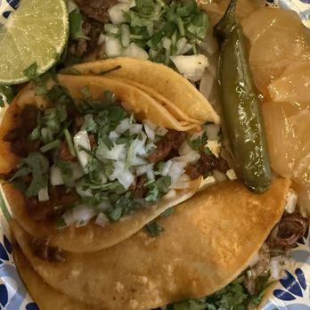 Tacos La Jerezana - Taco trio (carne asada, pork, and shredded beef from top to bottom) - Food Trucks Near Me - Reno, Nevada