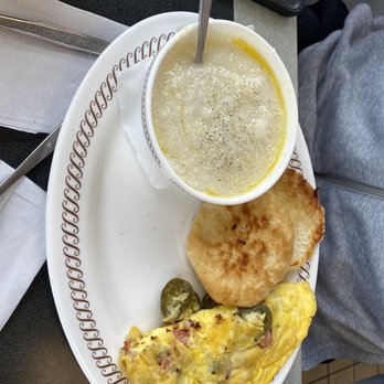 Waffle House - My husband's favorite, Fiesta omelet with grits and a biscuit. - Diners Near Me - Lawrence, Indiana Waffle House - My husband's favorite, Fiesta omelet with grits and a biscuit. - Diners Near Me - Lawrence, Indiana