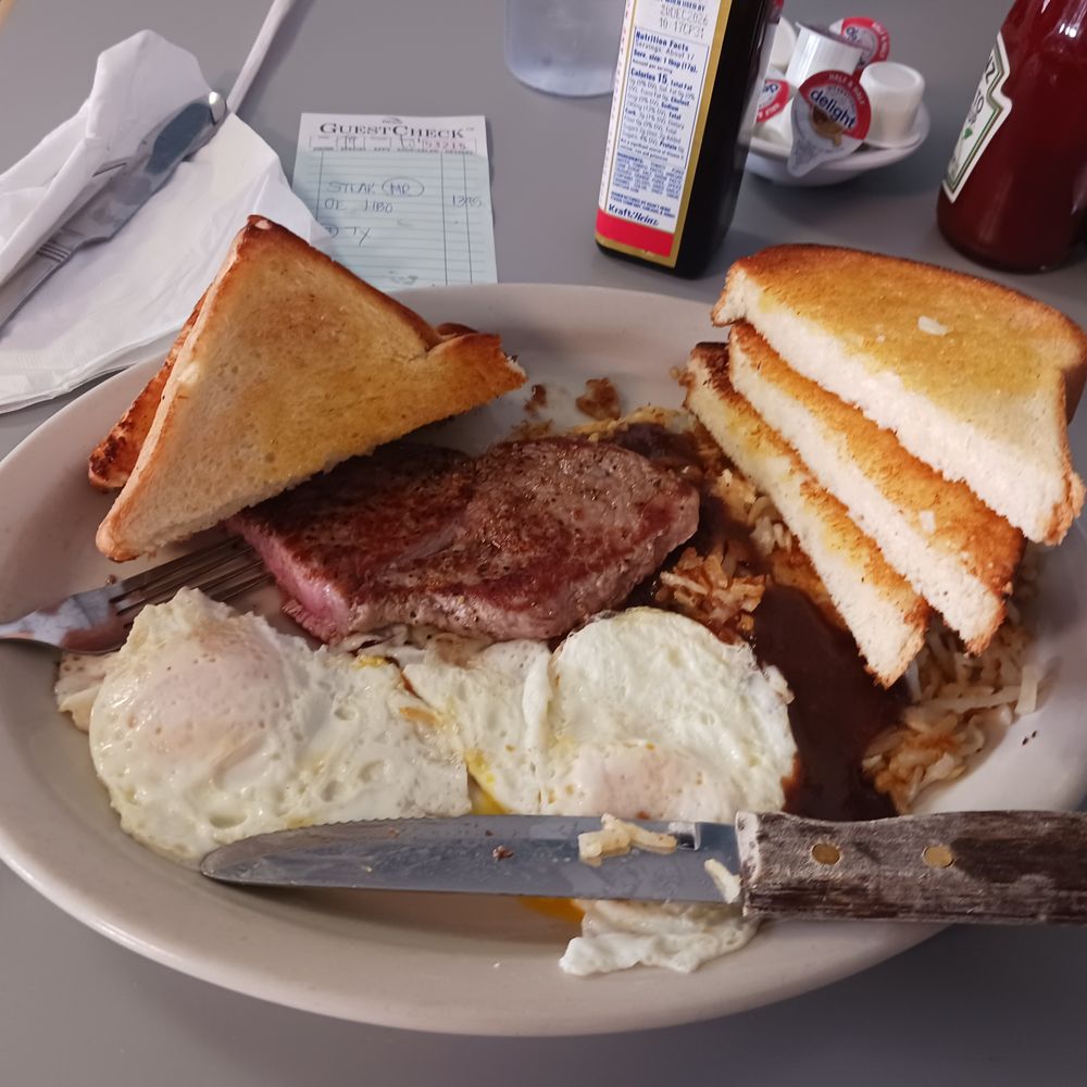 Steak & Eggs with the world famous Peppermill Hash Browns and onions. Steak & Eggs with the world famous Peppermill Hash Browns and onions.