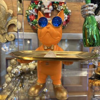 The Shoppe at Menloville - Adorable orange French bulldog posing as a butler - Home Decor Near Me - Menlo Park, California