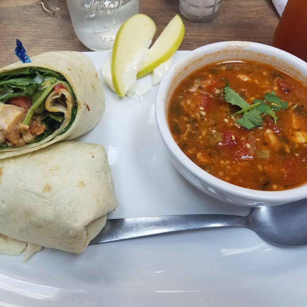 Cottage Cafe & Catering - Black and blue chicken wrap with tequila lime soup - Cafes Near Me - Casper, Wyoming Cottage Cafe & Catering - Black and blue chicken wrap with tequila lime soup - Cafes Near Me - Casper, Wyoming