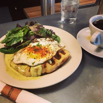 Commune - Brioche waffle with greens - Cafes Near Me - Virginia Beach, Virginia Commune - Brioche waffle with greens - Cafes Near Me - Virginia Beach, Virginia