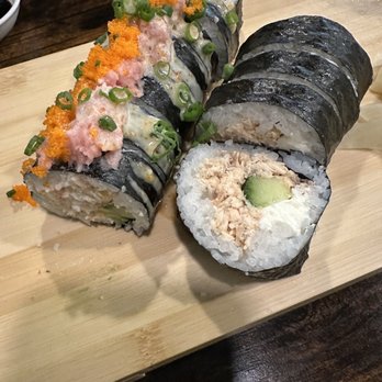 Musashi’s - (L) Musashi roll supposedly topped w/ spicy tuna, lack luster! (R) Cooked Salmon/Cream Cheese roll was worse than cardboard! - Sushi Bars Near Me - Kent, Washington Musashi’s - (L) Musashi roll supposedly topped w/ spicy tuna, lack luster! (R) Cooked Salmon/Cream Cheese roll was worse than cardboard! - Sushi Bars Near Me - Kent, Washington
