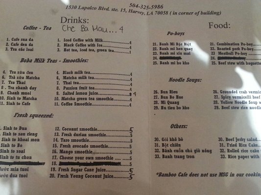 Menu photo 3 Bamboo Cafe Harvey, LA