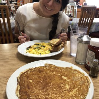 Rusty's Place - Giant pancake with peanut butter chips & egg scramble - Cafes Near Me - Holyoke, Massachusetts