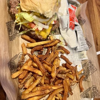 The Pharmacy Burger - a tray of fries and a hamburger - Burgers Near Me - Nashville, Tennessee The Pharmacy Burger - a tray of fries and a hamburger - Burgers Near Me - Nashville, Tennessee