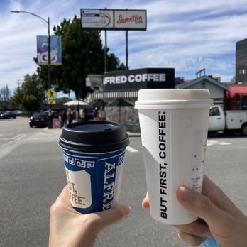 Alfred Coffee - Teeny tiny size small. I'm holding it at the very bottom. Hard to tell how small it is. - Coffee & Tea Near Me - Burbank, California