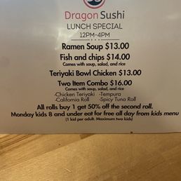 The lunch special menu