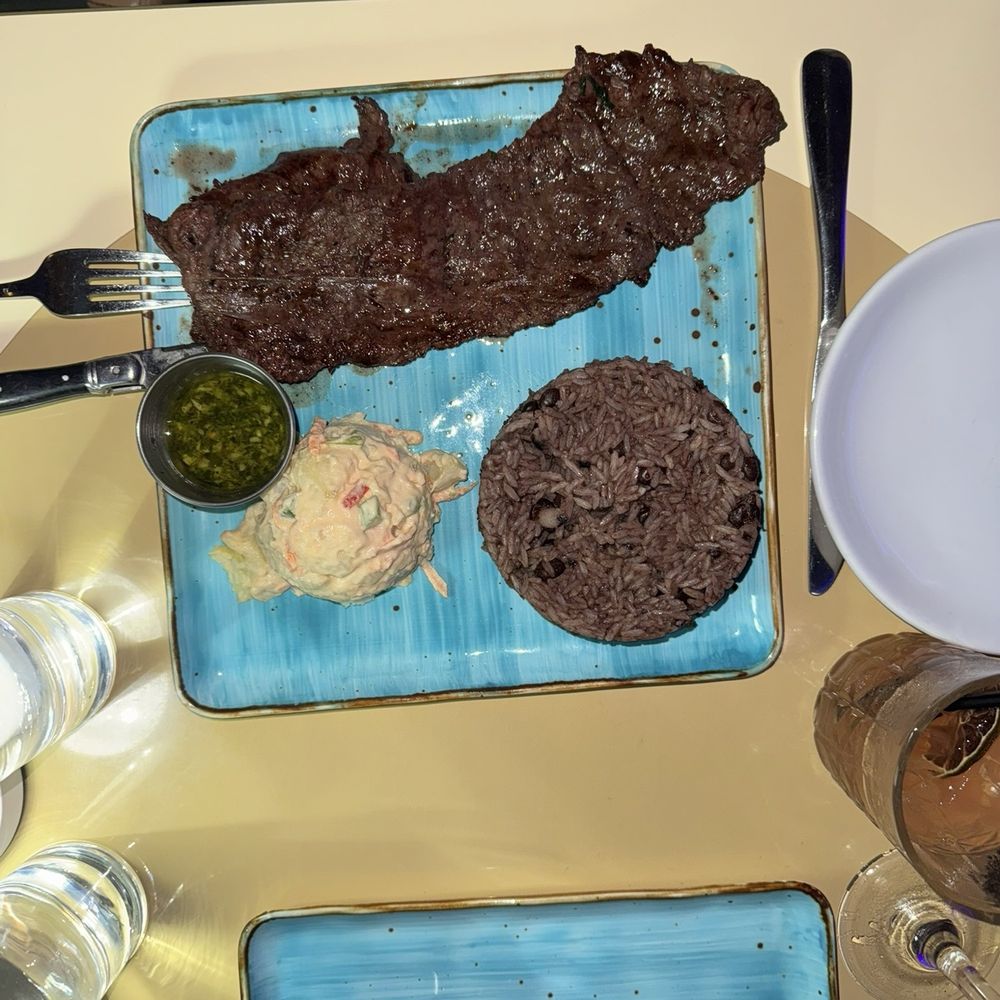 Don Coqui - Steak with rice & potatoes salad - Latin American Near Me - Edgewater, New Jersey