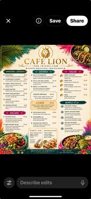 Menu photo 1 Lion's cafe Los Angeles, CA Menu photo 1 Lion's cafe Los Angeles, CA