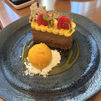 Minami Toronto - Chocolate with mango sorbet - Japanese Near Me - Toronto, Ontario Minami Toronto - Chocolate with mango sorbet - Japanese Near Me - Toronto, Ontario