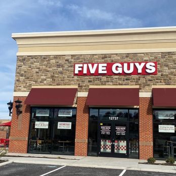 Five Guys - Exterior photograph of the Five Guys restaurant at 12737 Stone Village Way in Midlothian, Virginia. - Burgers Near Me - Midlothian, Virginia