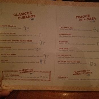 Cafe La Trova - Cocktail menu - Cocktail Bars Near Me - Miami, Florida