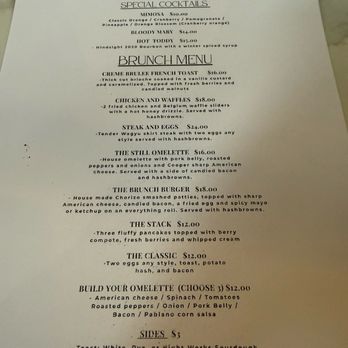THE STILL - Brunch Menu - Distilleries Near Me - Ballston Spa, New York