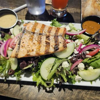 Celebration Brewing Company - The Big Salad with salmon - Breweries Near Me - Celebration, Florida