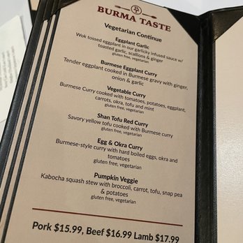 Burma Taste - Vegetarian menu - love to see it! Although several other things on the regular menu are vegetarian friendly too. - Noodles Near Me - Sunnyvale, California Burma Taste - Vegetarian menu - love to see it! Although several other things on the regular menu are vegetarian friendly too. - Noodles Near Me - Sunnyvale, California