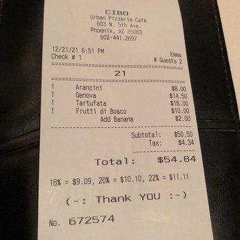 Cibo - Receipt - Pizza Near Me - Phoenix, Arizona