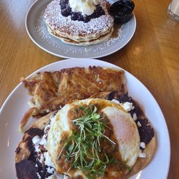 Huevos rancheros & ricotta pancakes. Huevos rancheros & ricotta pancakes.