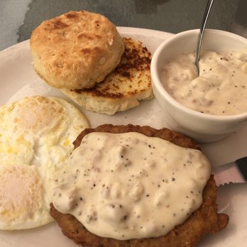Big Y Cafe - Chicken fried stead, over-med eggs and side biscuit n gravy - Breakfast & Brunch Near Me - Peshastin, Washington
