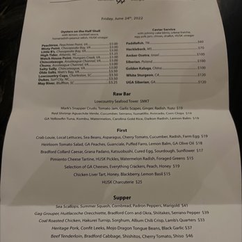 Husk Savannah - Dinner Menu - Southern Near Me - Savannah, Georgia