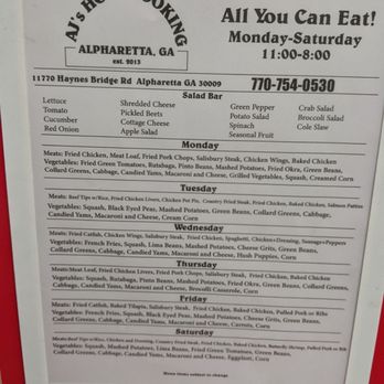 AJ's Home Cooking - $13 adults, $6.50 kids - Buffets Near Me - Alpharetta, Georgia AJ's Home Cooking - $13 adults, $6.50 kids - Buffets Near Me - Alpharetta, Georgia