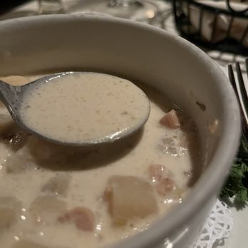 Salt Cellar - Clam Chowder-generous ingredients but not creamy, more of a broth - Seafood Near Me - Scottsdale, Arizona Salt Cellar - Clam Chowder-generous ingredients but not creamy, more of a broth - Seafood Near Me - Scottsdale, Arizona