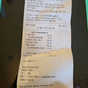 Guy Fieri's - A double cheeseburger receipt from meal - American Near Me - Cancún, ROO Guy Fieri's - A double cheeseburger receipt from meal - American Near Me - Cancún, ROO