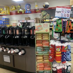 7-Eleven - Their coffee bar : creamers, assorted coffees ( blueberry) Gifts too !!