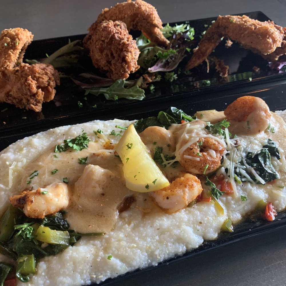 Augie’s Cafe - Shrimp & Grits, added 3 wings - Cafes Near Me - Atlanta, Georgia