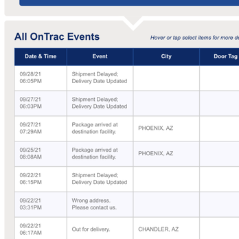 OnTrac - How did package arrive twice to same facility? Stop stalling - Couriers & Delivery Services Near Me - Chandler, Arizona