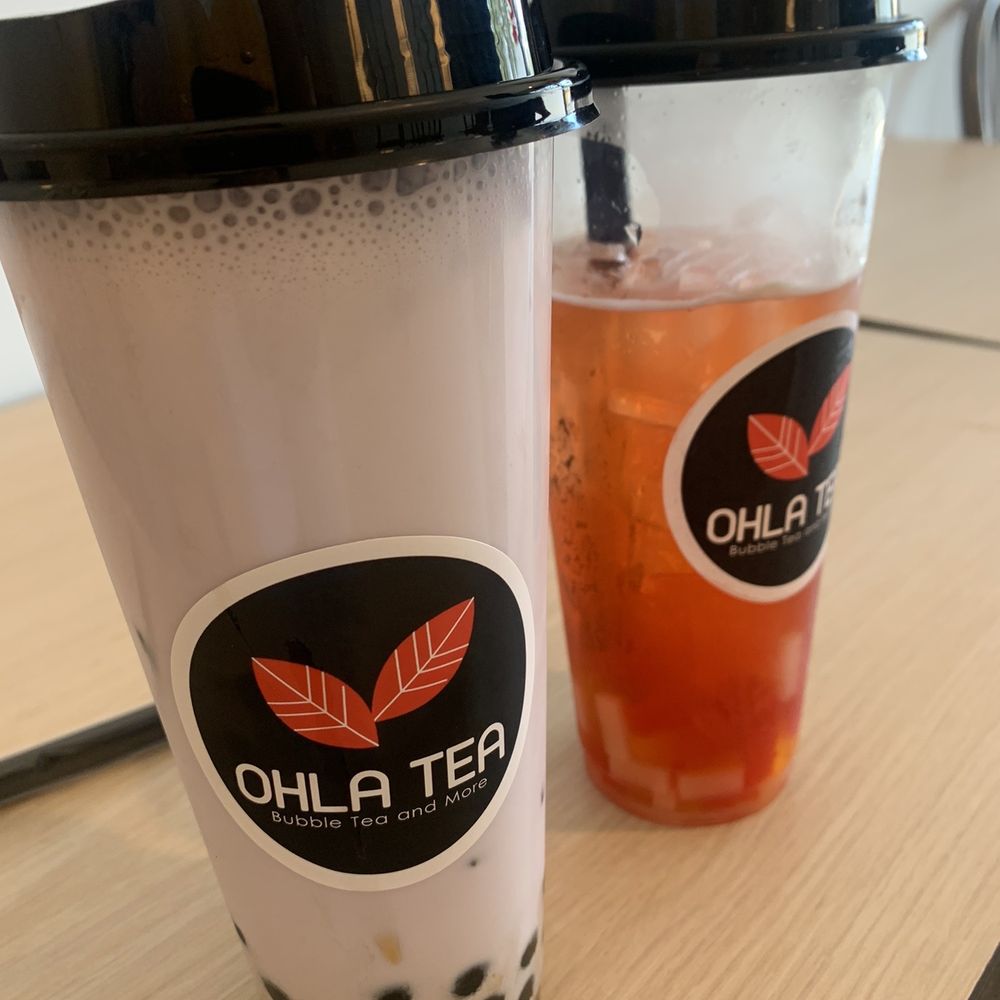 OhLa Tea - Taro milk tea with boba and strawberry fruit drink with rainbow jelly.....it's meh. - Bubble Tea Near Me - Miami, Florida