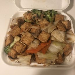 Tofu with mixed vegetables and white rice
