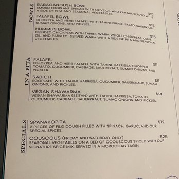 KoPita Authentic Mediterranean - Page two of vegan portion of the menu - Vegan Near Me - Knoxville, Tennessee KoPita Authentic Mediterranean - Page two of vegan portion of the menu - Vegan Near Me - Knoxville, Tennessee