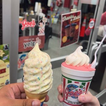 Joes Italian Ice - Dipped cone birthday cake Joe latti with strawberry crème - Ice Cream & Frozen Yogurt Near Me - Anaheim, California Joes Italian Ice - Dipped cone birthday cake Joe latti with strawberry crème - Ice Cream & Frozen Yogurt Near Me - Anaheim, California