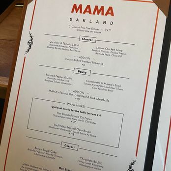 Mama - menu for 6/17/24 - Italian Near Me - Oakland, California Mama - menu for 6/17/24 - Italian Near Me - Oakland, California