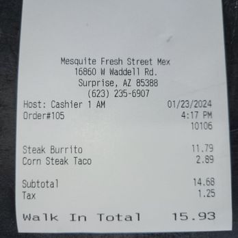 Mesquite Fresh Street Mex - My receipt - Mexican Near Me - Surprise, Arizona Mesquite Fresh Street Mex - My receipt - Mexican Near Me - Surprise, Arizona