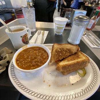 Waffle House - Bacon grilled cheese (added tomatoes) with small bowl of chili. Coffee and water :) - Breakfast & Brunch Near Me - Houston, Texas Waffle House - Bacon grilled cheese (added tomatoes) with small bowl of chili. Coffee and water :) - Breakfast & Brunch Near Me - Houston, Texas