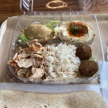 LEBTAV - Pick Your Platter: 4 sides and 1 protein. Cheese fatayer, rice, falafel, hummus, and chicken shawarma - Middle Eastern Near Me - Washington, DC, District of Columbia