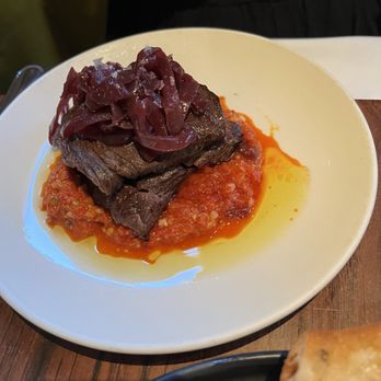 Casa Mono - Skirt Steak with Romesco and Onion Mermelada - Spanish Near Me - New York, New York Casa Mono - Skirt Steak with Romesco and Onion Mermelada - Spanish Near Me - New York, New York