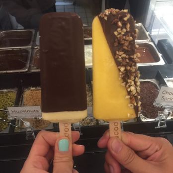 Popbar - I got pineapple yogurt covered in dark chocolate and my friend got mango half dipped in chocolate with almonds - Desserts Near Me - Anaheim, California Popbar - I got pineapple yogurt covered in dark chocolate and my friend got mango half dipped in chocolate with almonds - Desserts Near Me - Anaheim, California